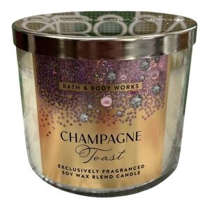 Bath & Body Works Champagne Toast Candle with Gold and Purple Design